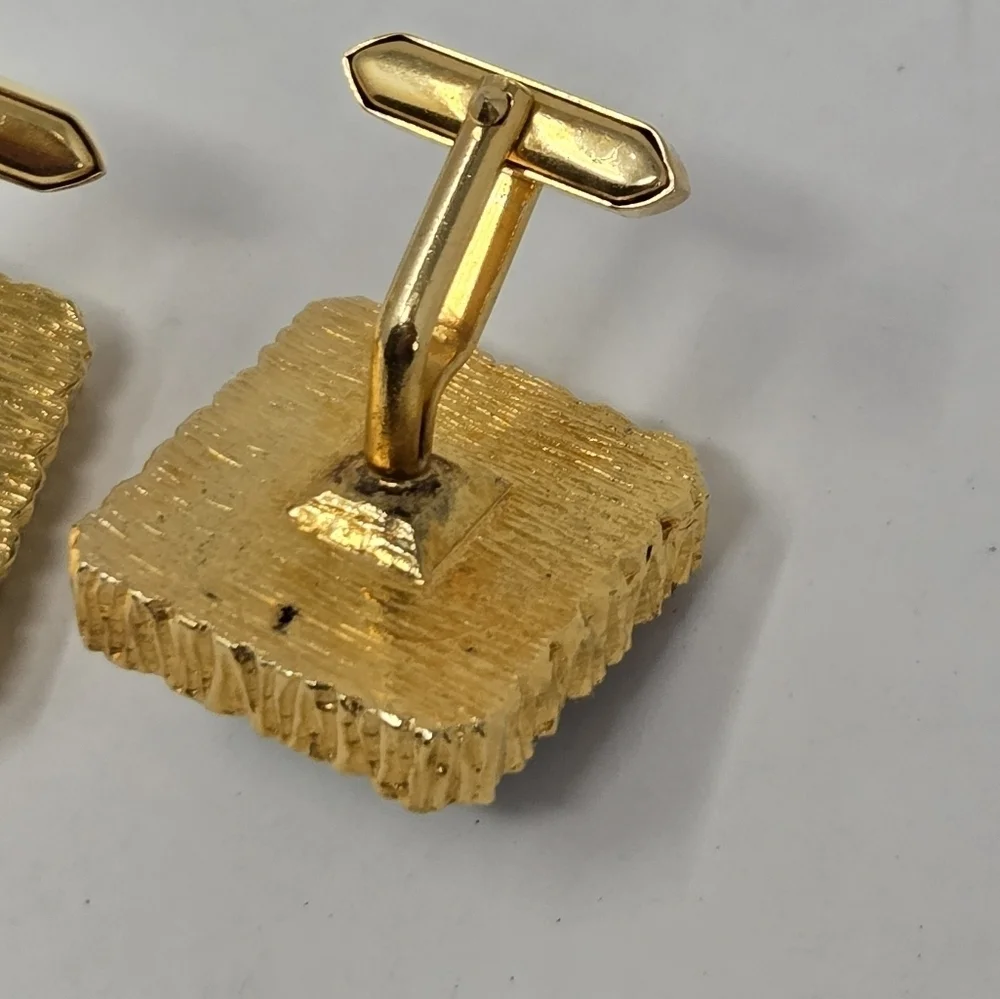 VINTAGE 1960S GOLD TONE BLUE RIVOLI CUFFLINKS MENSWEAR CLASSIC 1